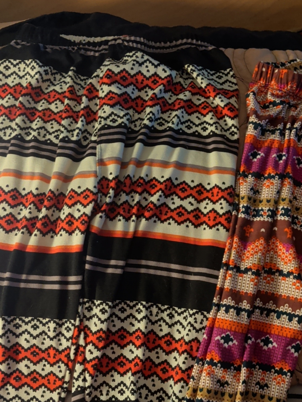 Women’s Patterned Elastic Waist Maxi Skirt — Black & Orange